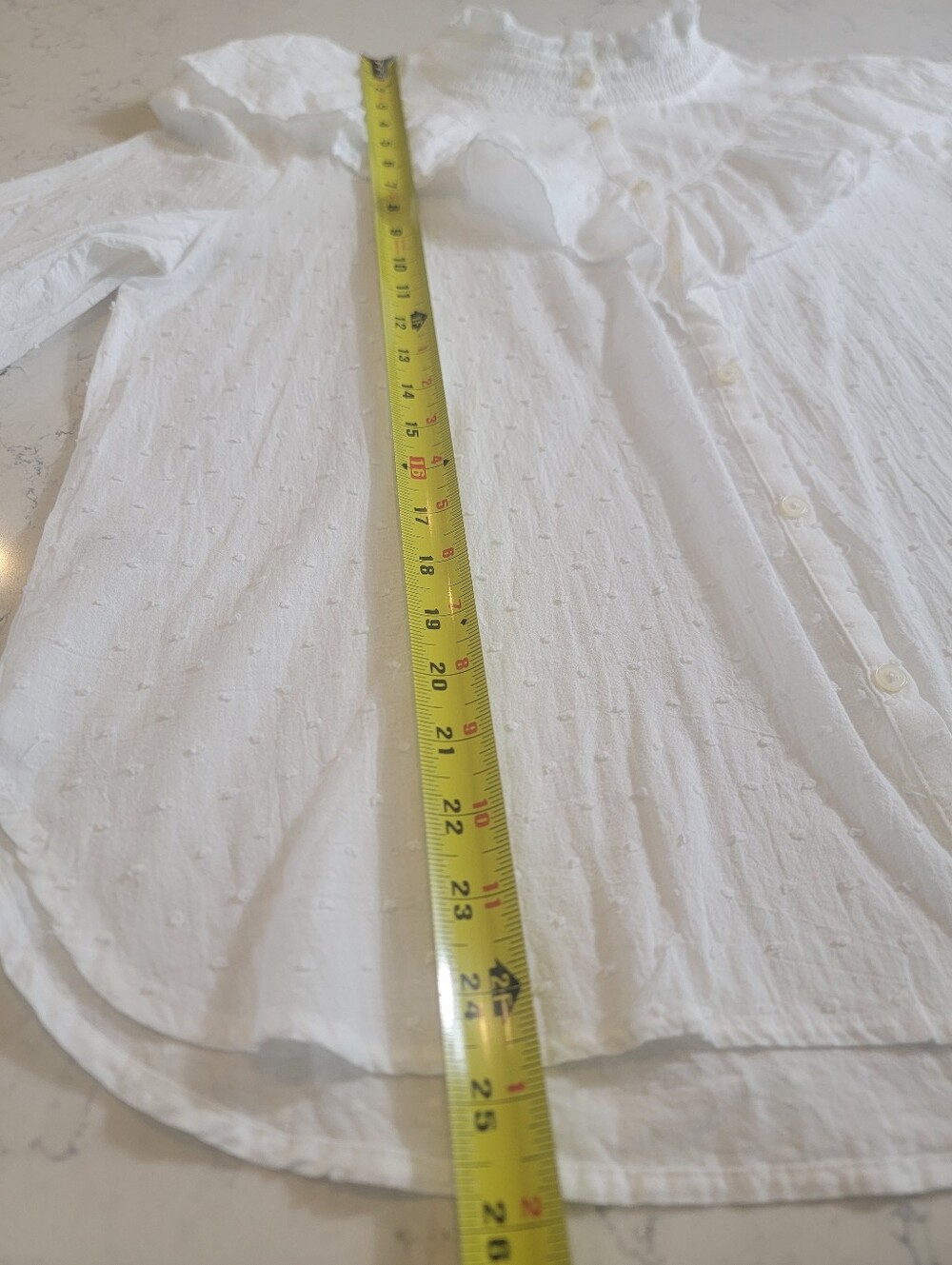 LOFT White Swiss Dot Ruffle Smocked high neck Blouse XL NWT Romantic Cottagecore - Picture 9 of 13